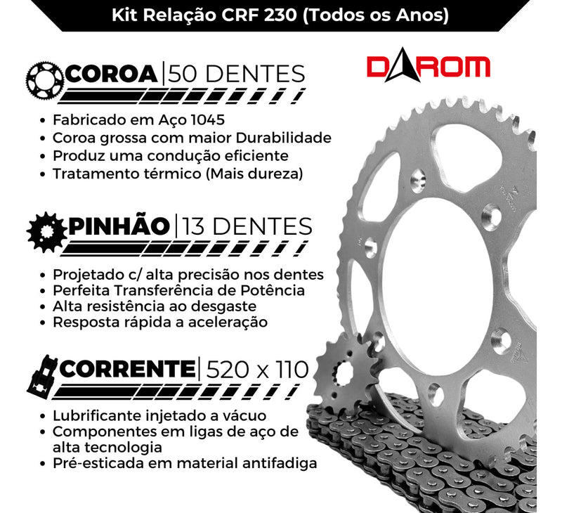 Kit Relação Crf 230 Todos Os Anos Corrente/coroa/pinhão