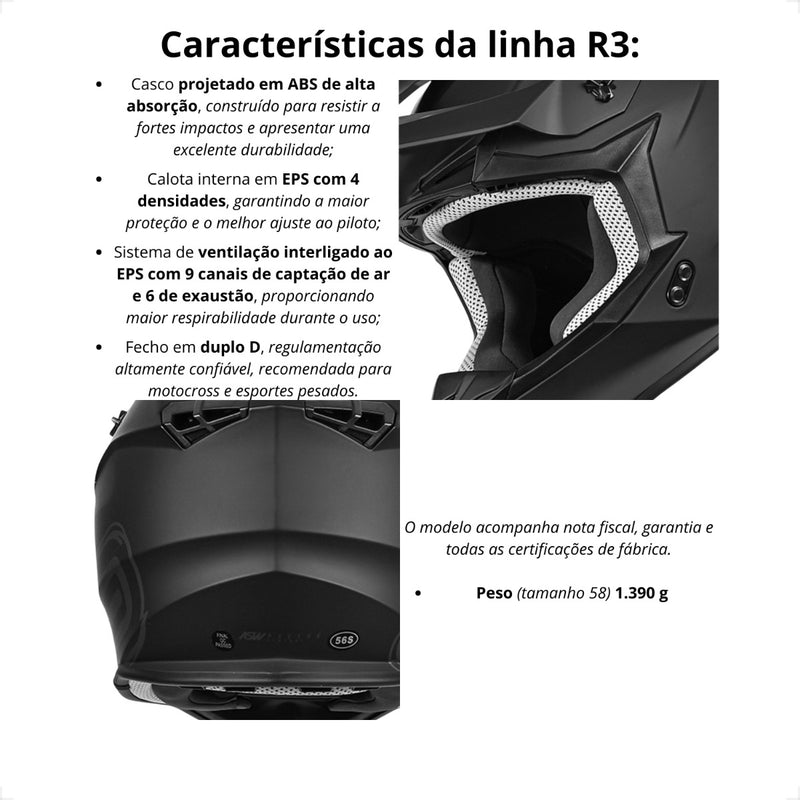 Capacete Asw R3 Grafismos Cores Trilha Motocross Enduro Novo