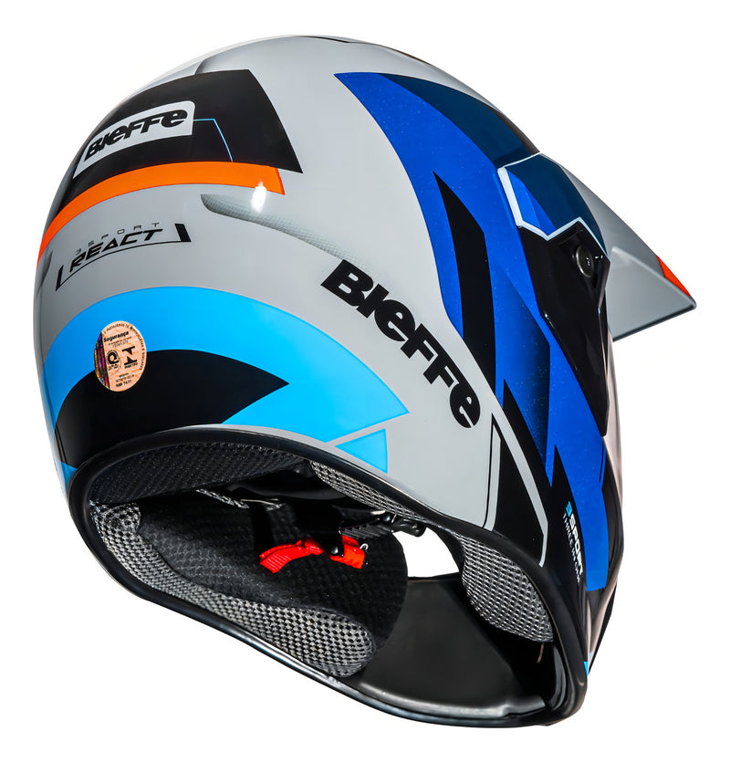 Capacete para moto  integral Bieffe  3 Sport  cinza e azul brilhante react tamanho 56