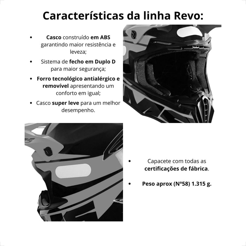 Capacete Ims Revo Cinza Preto + Óculos Motocross Trilha