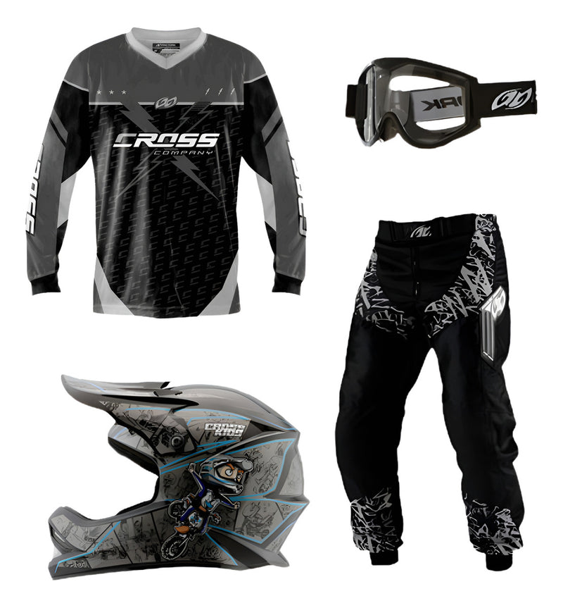 Kit Calça Camisa Kids Infantil Capacete Óculos Motocross Off