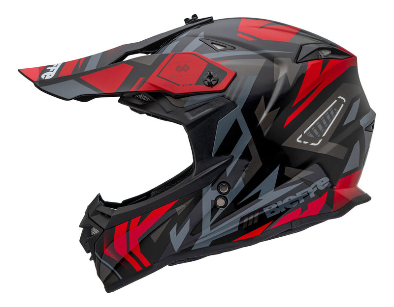 Capacete Motocross Bieffe B-cr Jump Preto Vermelho Brilho