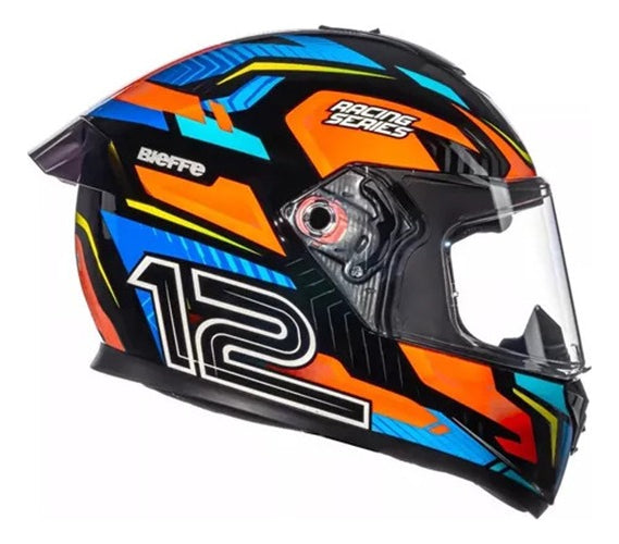 Capacete Bieffe B-12  Misano Preto/ Azul + Viseira Colorida