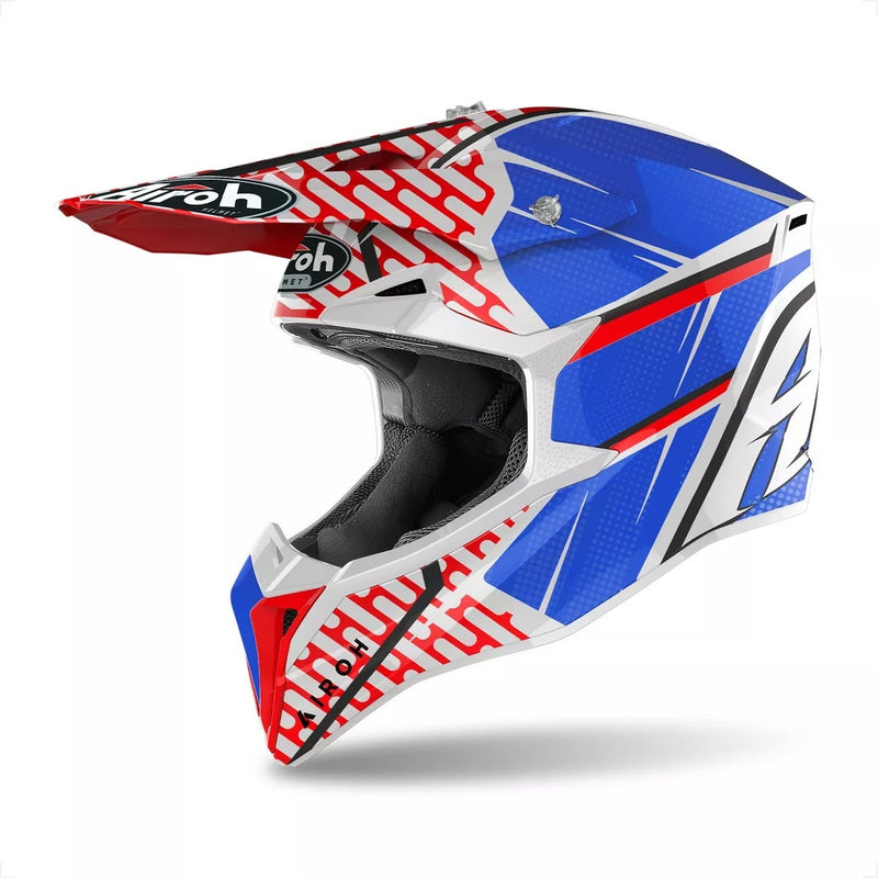 Capacete Motocross Airoh Wraap Idol Vermelho Azul Brilhante