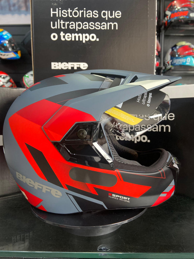 Capacete Bieffe 3 Sport React Vermelho/cinza-fosco Novo