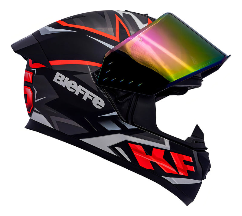 Capacete Bieffe B12 Kf Preto + Viseira Espelhada Aerofolio Cor Preto/Vermelho Tamanho do capacete 56