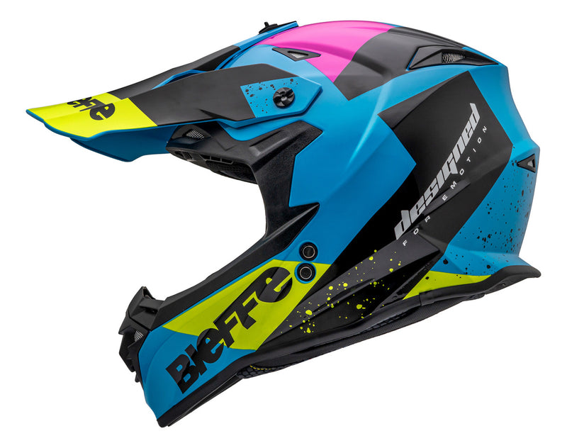 Capacete Motocross Bieffe B-cr Azul Claro Amarelo Limão