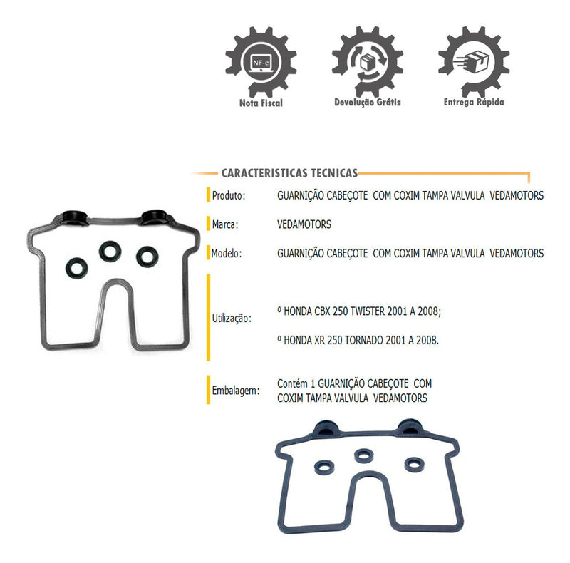 Guarnição Cabeçote  Com Coxim Honda Xr 250 Tornado 01 A 08