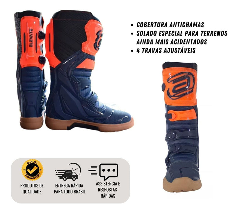 Bota Motocross Asw Elevate Enduro Marinho Laranja