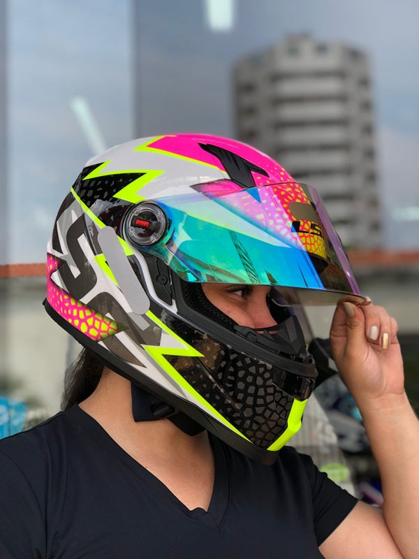 Capacete Feminino Ls2 Ff358 Speedy Branco Rosa Fechado Moto