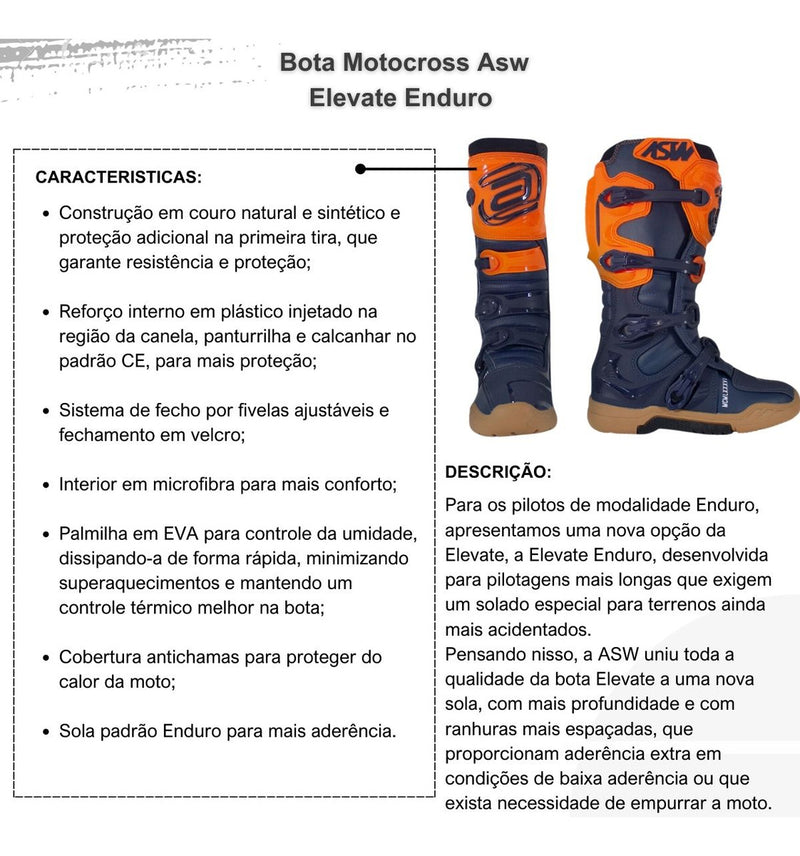 Bota Motocross Asw Elevate Enduro Marinho Laranja