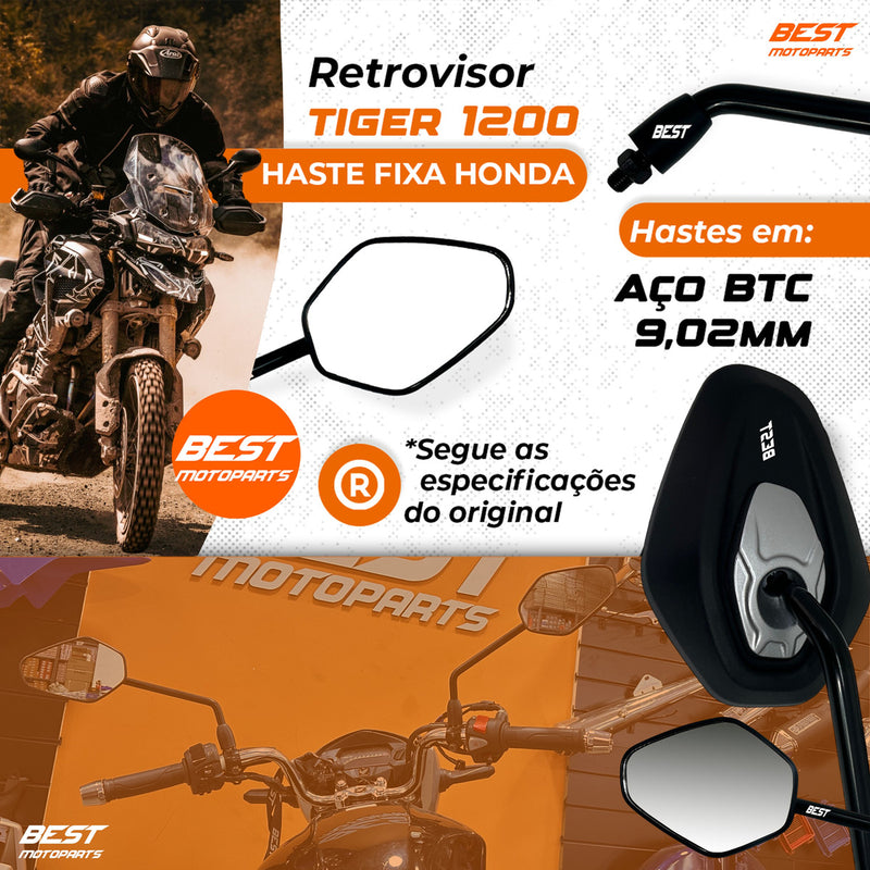 Par Retrovisor Tiger 1200 Fixo Rosca Honda Lente Convexa 160