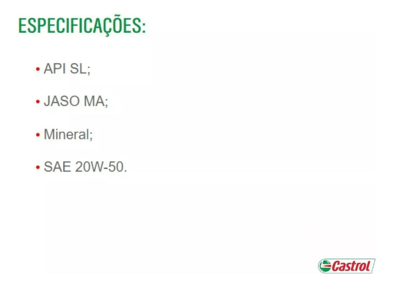 Óleo de motor Castrol mineral 20W-50 para moto/quadriciclo de 1 unidade x 1L