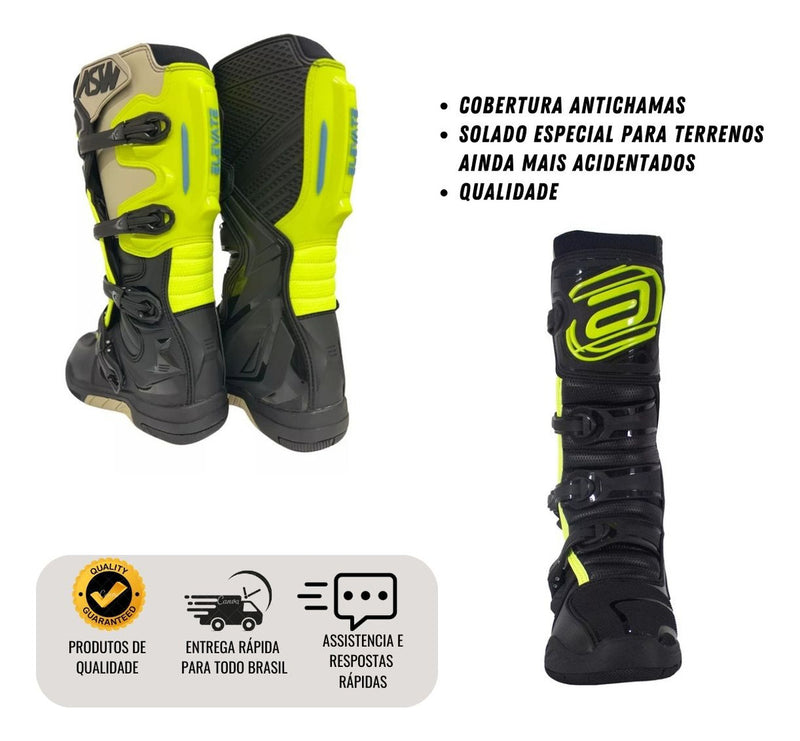 Bota Motocross Asw Elevate Preto Amarelo Fluo Areia