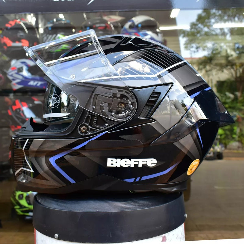 Capacete Bieffe B-fast Strak Preto Azul Com Óculos Solar