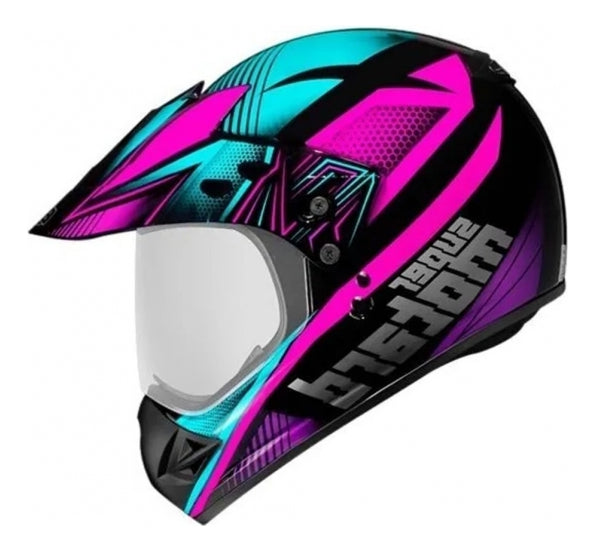 Capacete Feminino Ebf Super Motard Action Motocross Pto Rosa