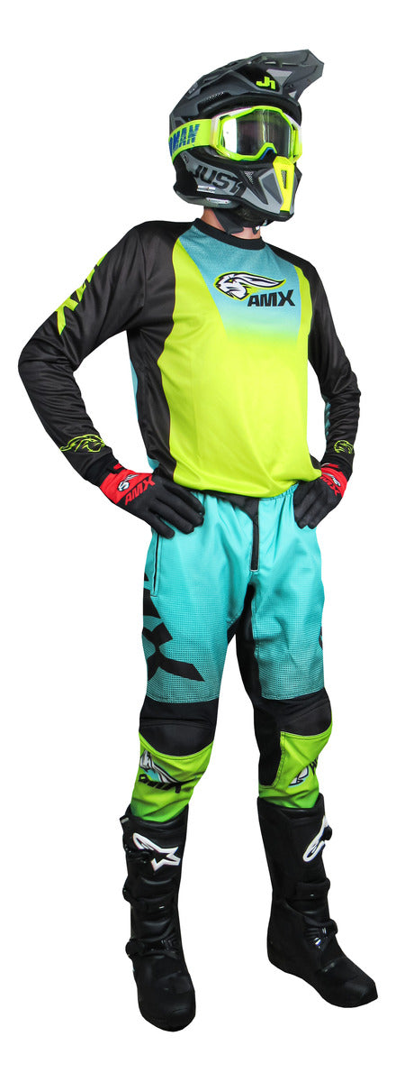 Conjunto Roupa Calça Camisa Motocross Trilha Neon C/bolso