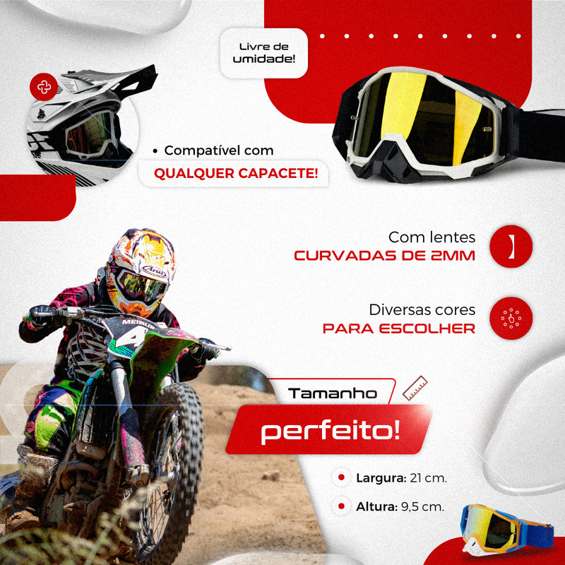 Óculos Motocross Enduro Trilha 100 Importado Lente Espelhada