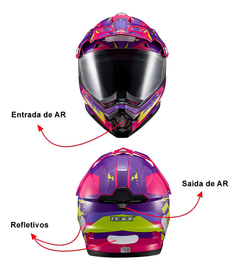 Capacete Cross Motocross Trilha Texx Off-road Carcara Grow Cor Rosa Tamanho do capacete 56