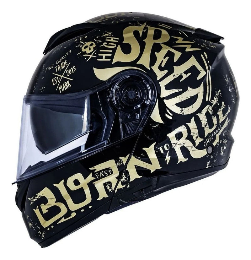 Capacete Norisk Force Sv Born To Ride Dourado Escamoteável