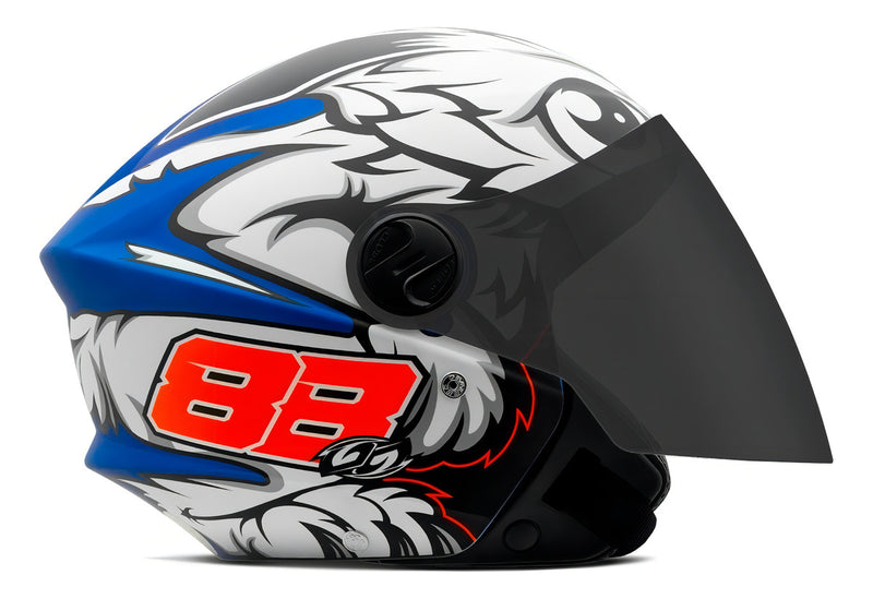 Capacete Moto Aberto New Liberty 3 Three Azul Gp88 Tam. 58 Desenho New Liberty Trhee 3 GP 88 Azul Brilhante Com Viseira Fumê