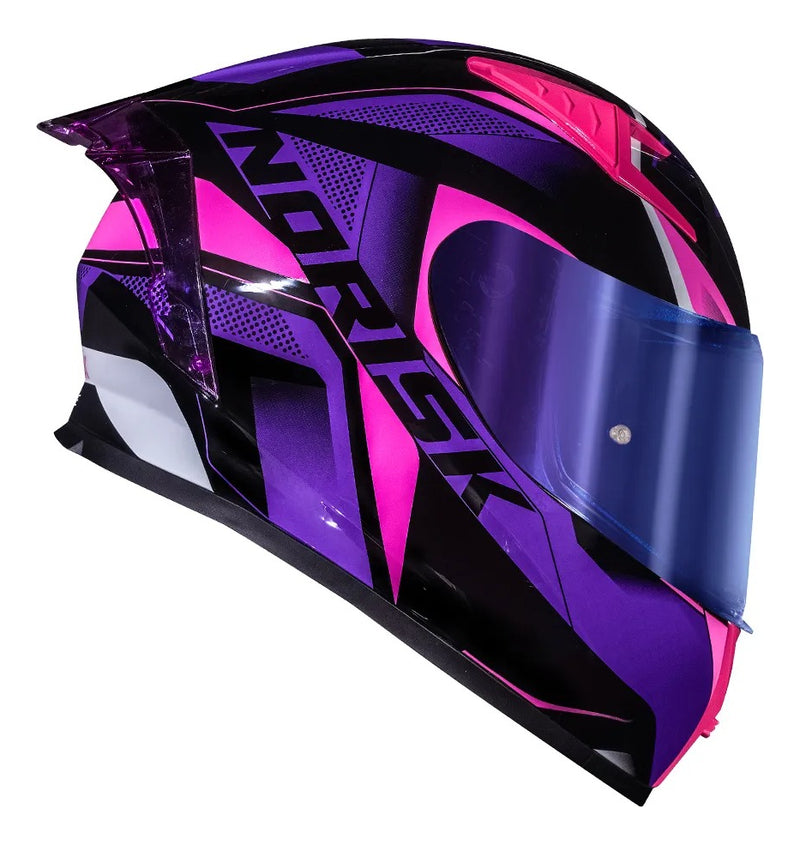 Capacete Norisk Flow Pulse Roxo Rosa Com Spoiler + Viseira