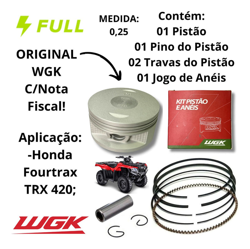 Kit Pistão Anéis Wgk Quadriciclo Honda Fourtrax Trx 420 0,25