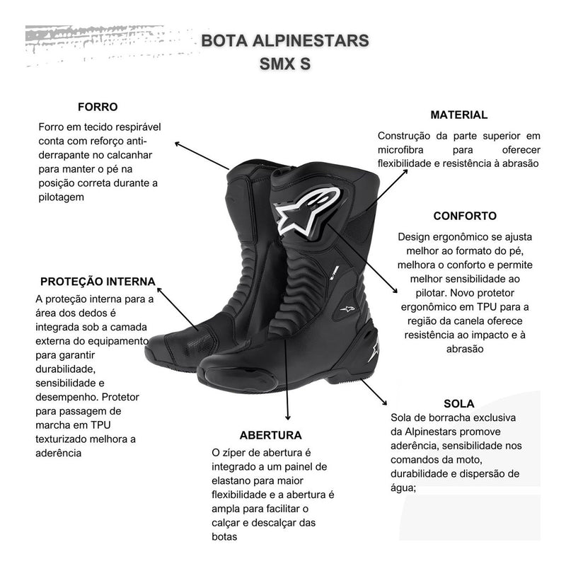 Bota Alpinestars Smx S Preta Motociclismo Esportivo