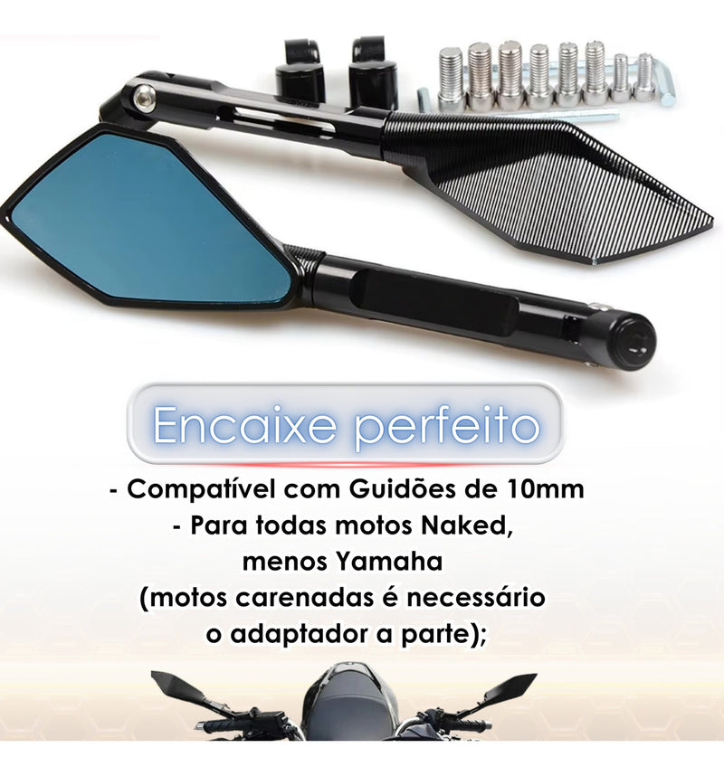 Kit Retrovisor Esportivo Alumínio Preta Moto Todas As Naked