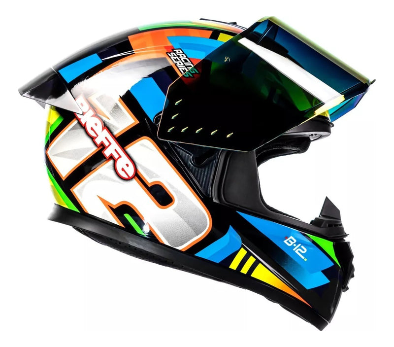 Capacete Bieffe B-12 Aragon Com Viseira Colorida + Aerofolio