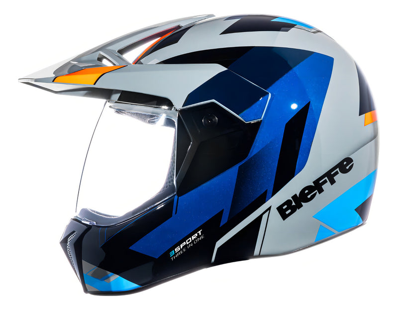 Capacete para moto  integral Bieffe  3 Sport  cinza e azul brilhante react tamanho 56