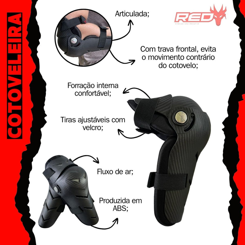 Kit Joelheira Cotoveleira Articulada Red Dragon Motocross