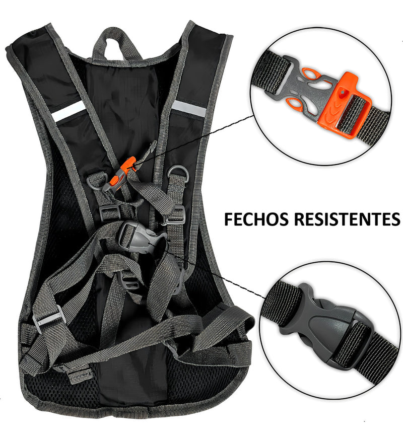 Mochila Hidratação C/ Refil 2 Litros Impermeável Bike Moto Cor Preto