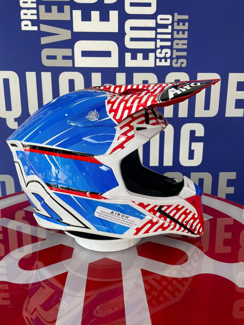 Capacete Motocross Airoh Wraap Idol Vermelho Azul Brilhante