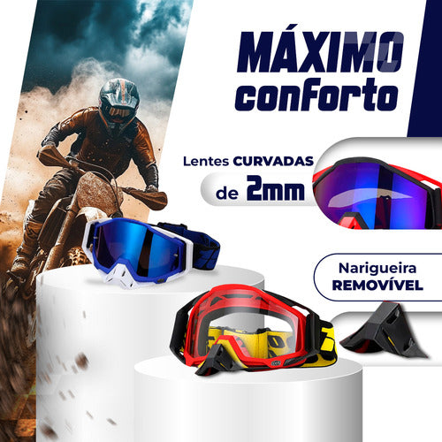 Óculos Motocross Enduro Trilha 100 Importado Lente Espelhada