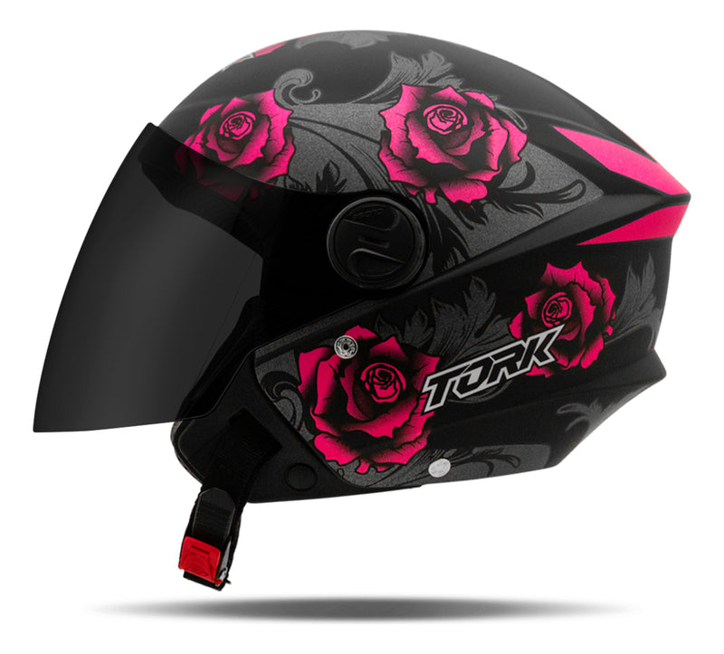 Capacete Aberto New Liberty Three Flowers Viseira Fumê Fosco