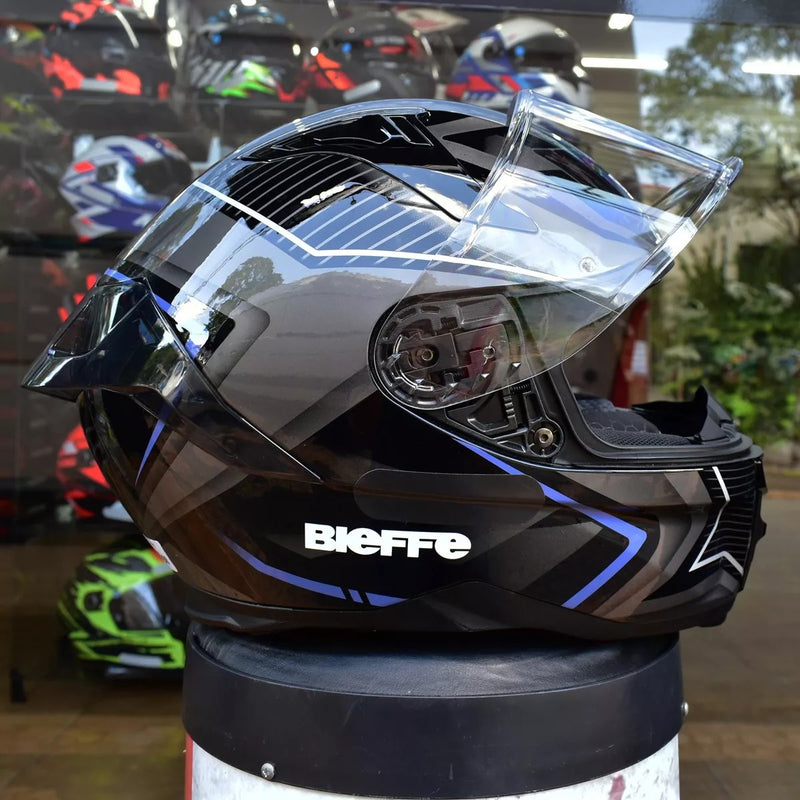 Capacete Bieffe B-fast Strak Preto Azul Com Óculos Solar