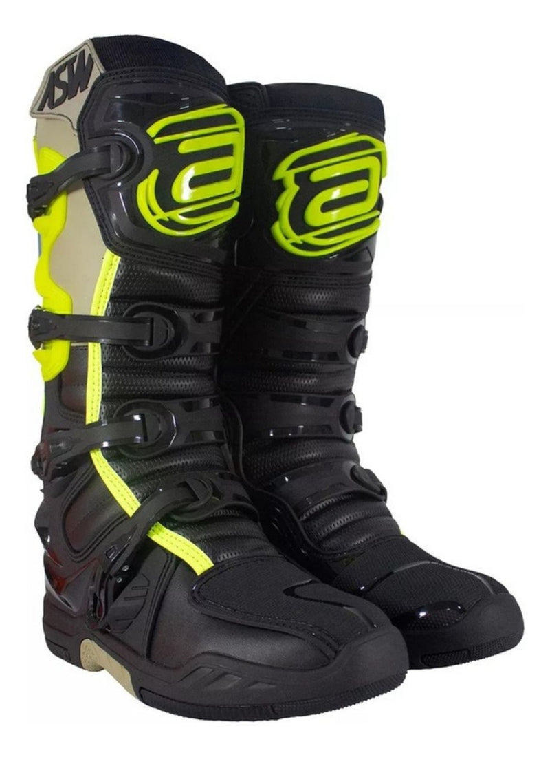 Bota Motocross Asw Elevate Preto Amarelo Fluo Areia