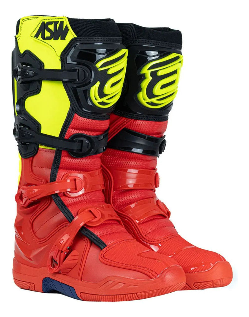 Bota Motocross Asw Elevate Vermelha Preta Amarela Fluo