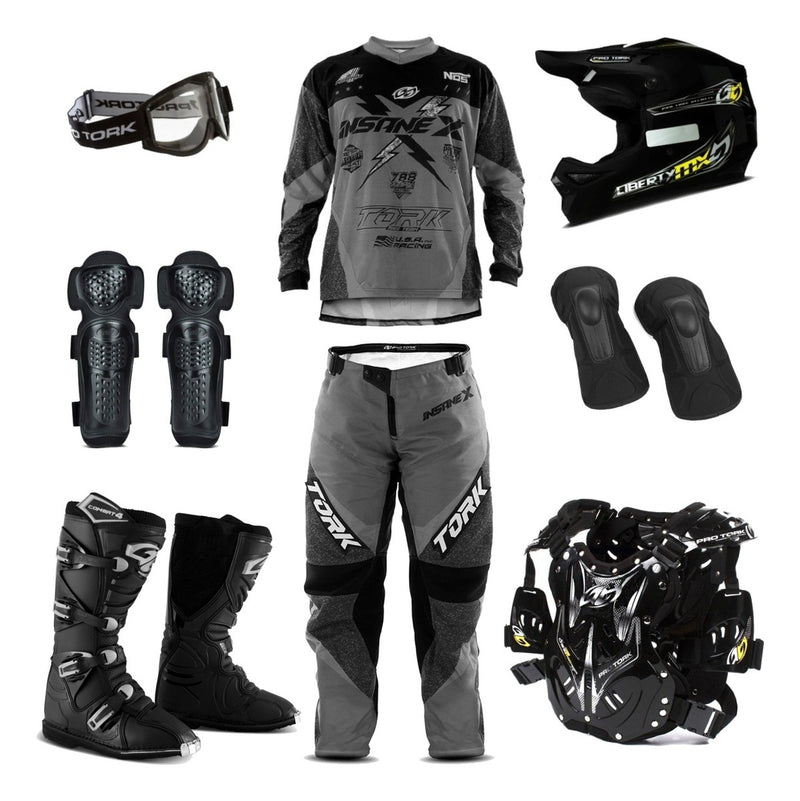 Kit Trilha Equipamento Off Road Motocross Insane X 8 Itens