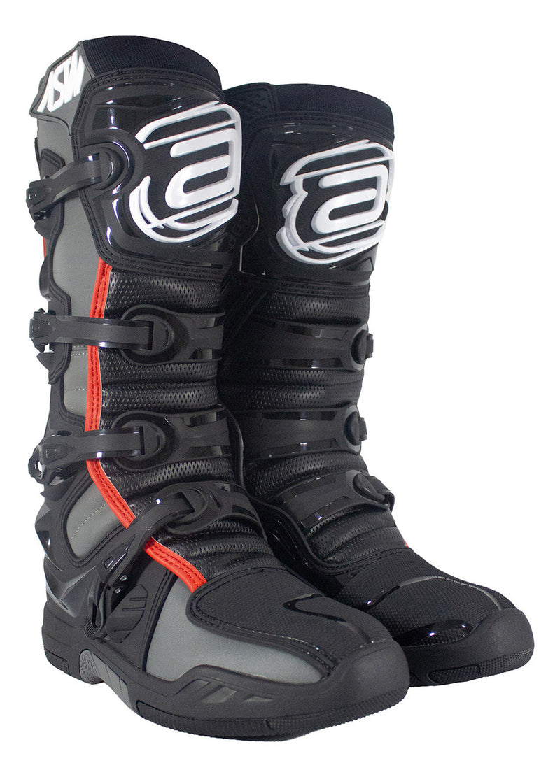 Bota Asw Elevate Preto Cinza Vermelho Cross Motocross Trilha