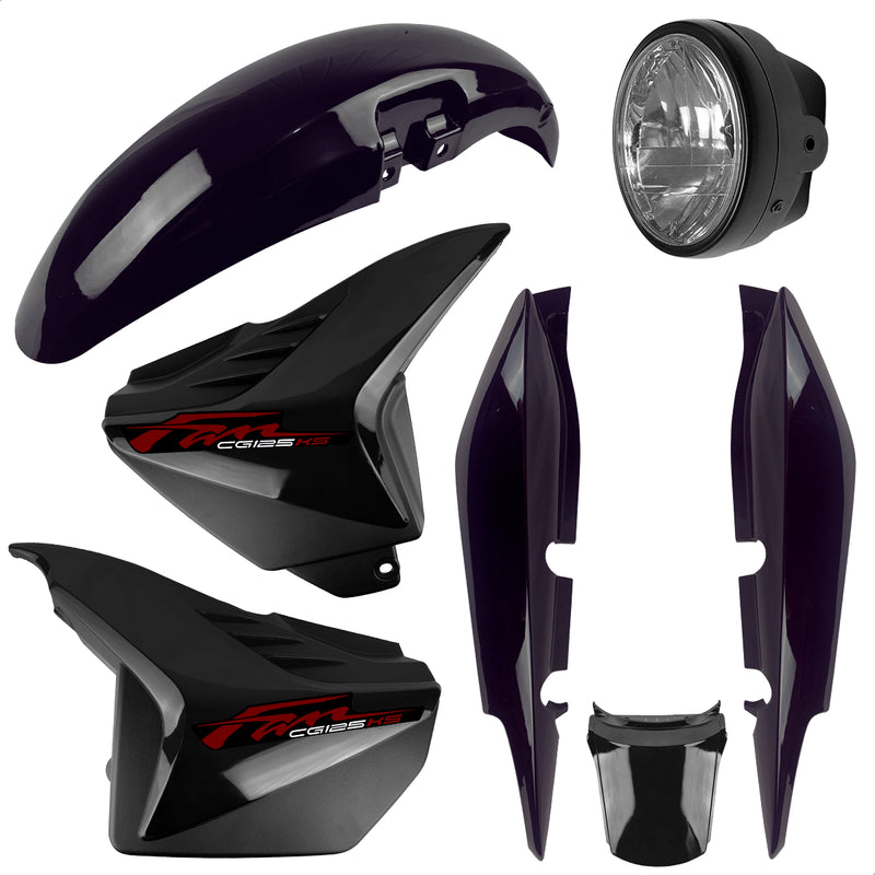 Kit Plástico Adesivado Cg Fan 125 Roxo Ks 2012 Com Kit Farol