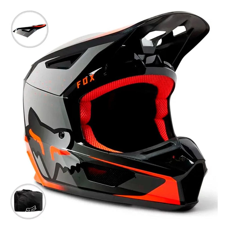 Capacete Fox Racing V2 Vizen Laranja / Verd Trilha Motocros