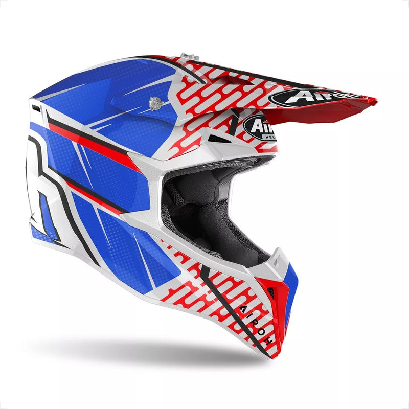 Capacete Motocross Airoh Wraap Idol Vermelho Azul Brilhante