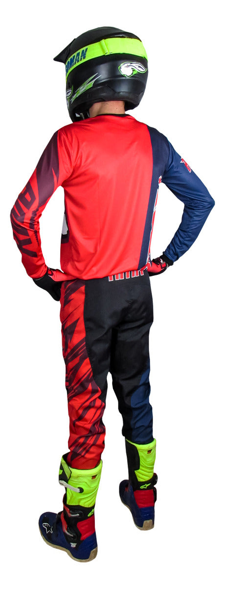 Conjunto Roupa Amx Classic Fast Vermelho Azul Motocross