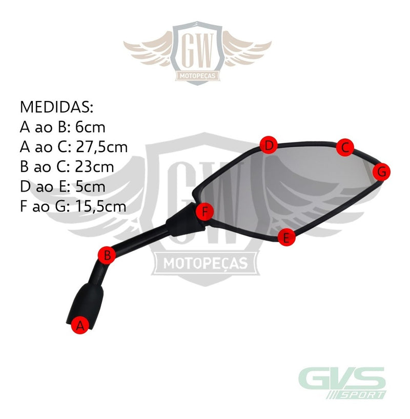 Retrovisor Gvs Moto Mt 03 07 09 Fixo Para Yamaha Convexa