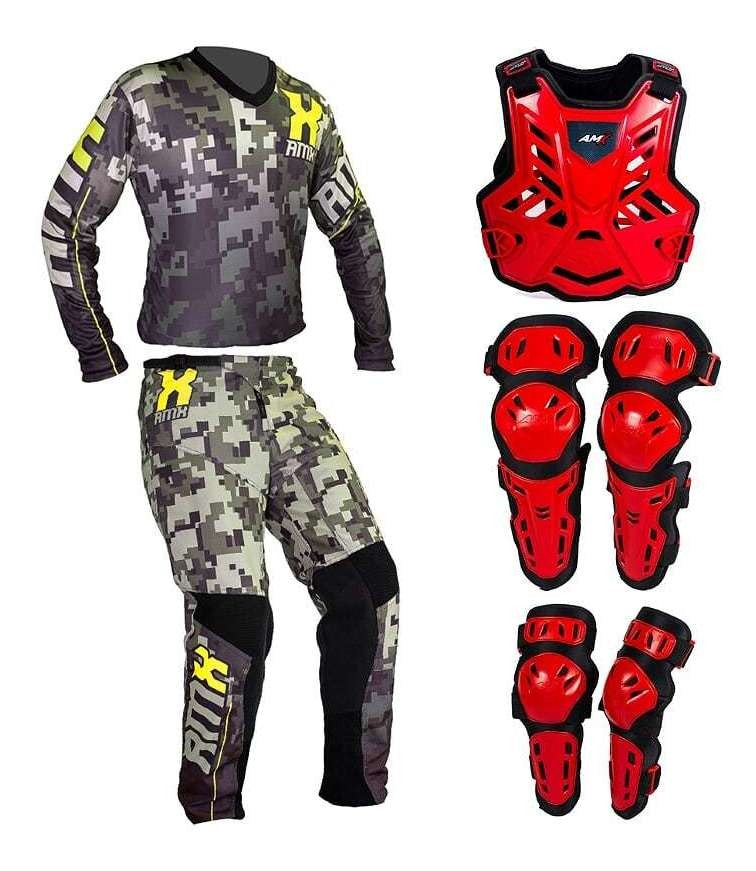 Kit Motocross Neon Camuflado Amx Equipamento Vermelho/preto