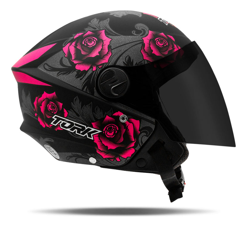 Capacete Aberto New Liberty Three Flowers Viseira Fumê Fosco