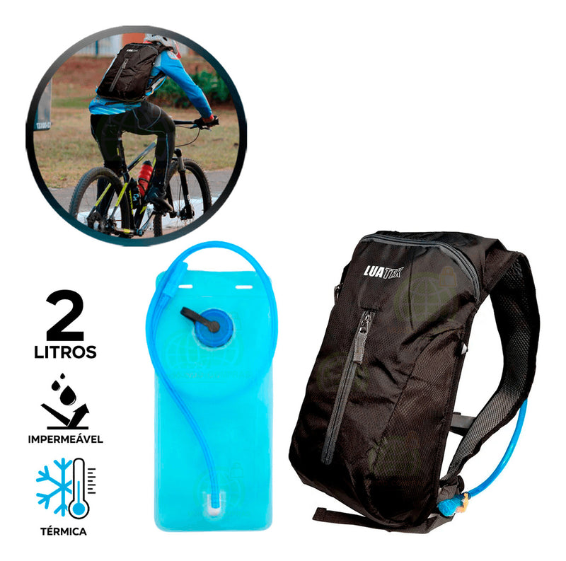 Mochila De Hidratação Impermeável C/ Refil 2 Litros Bike Mtb Cor Preto Desenho do tecido Liso