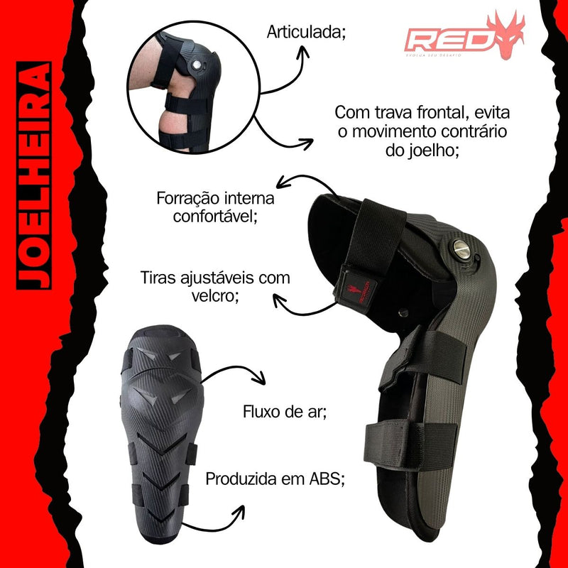 Kit Joelheira Cotoveleira Articulada Red Dragon Motocross